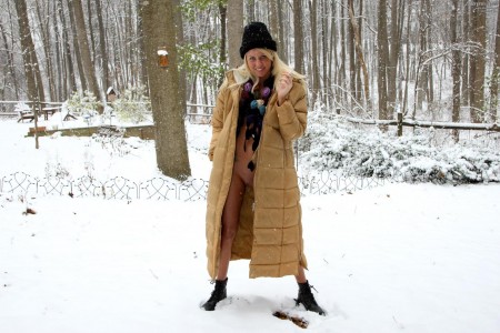 Очень горячая блондинка Brynn Tyler остается абсолютно обнаженной в холодный зимний день