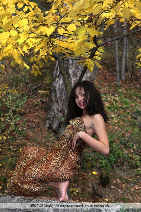 Милая брюнетка Beata Femjoy раздевается на улице