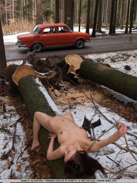 Полностью обнаженная стройная азиатка Annie Ling выставляет на показ свою щелочку на улице в публичном месте